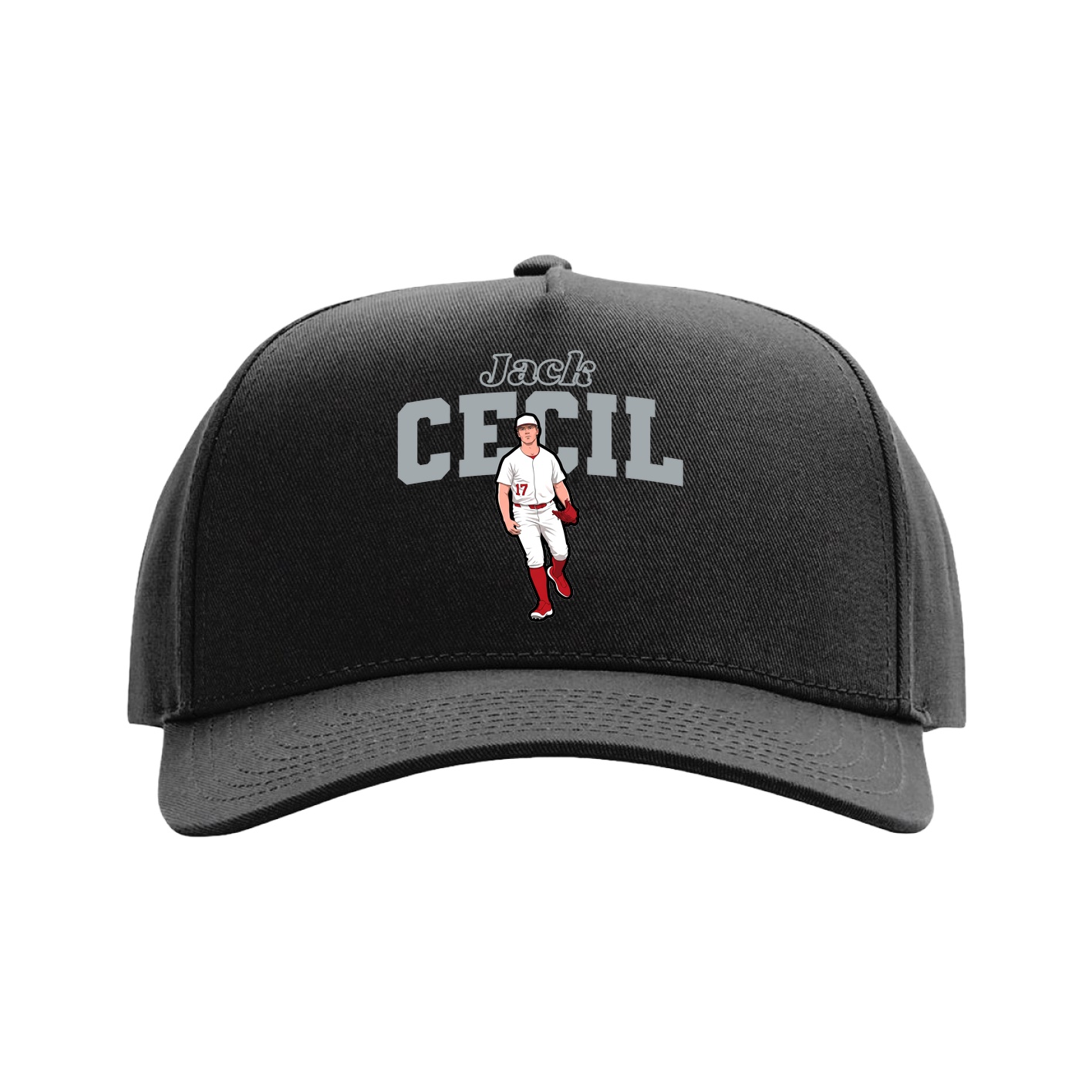 Full Fabric Five-Panel Champ Cap — Name Arch in Black