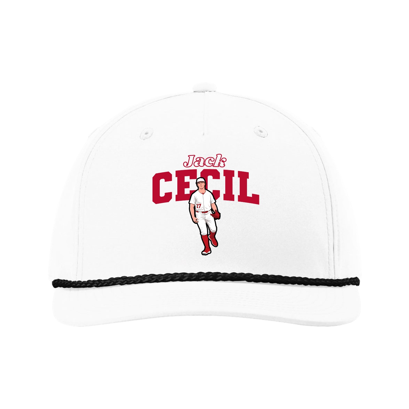 Five-Panel Classic Rope Cap — Name Arch in White