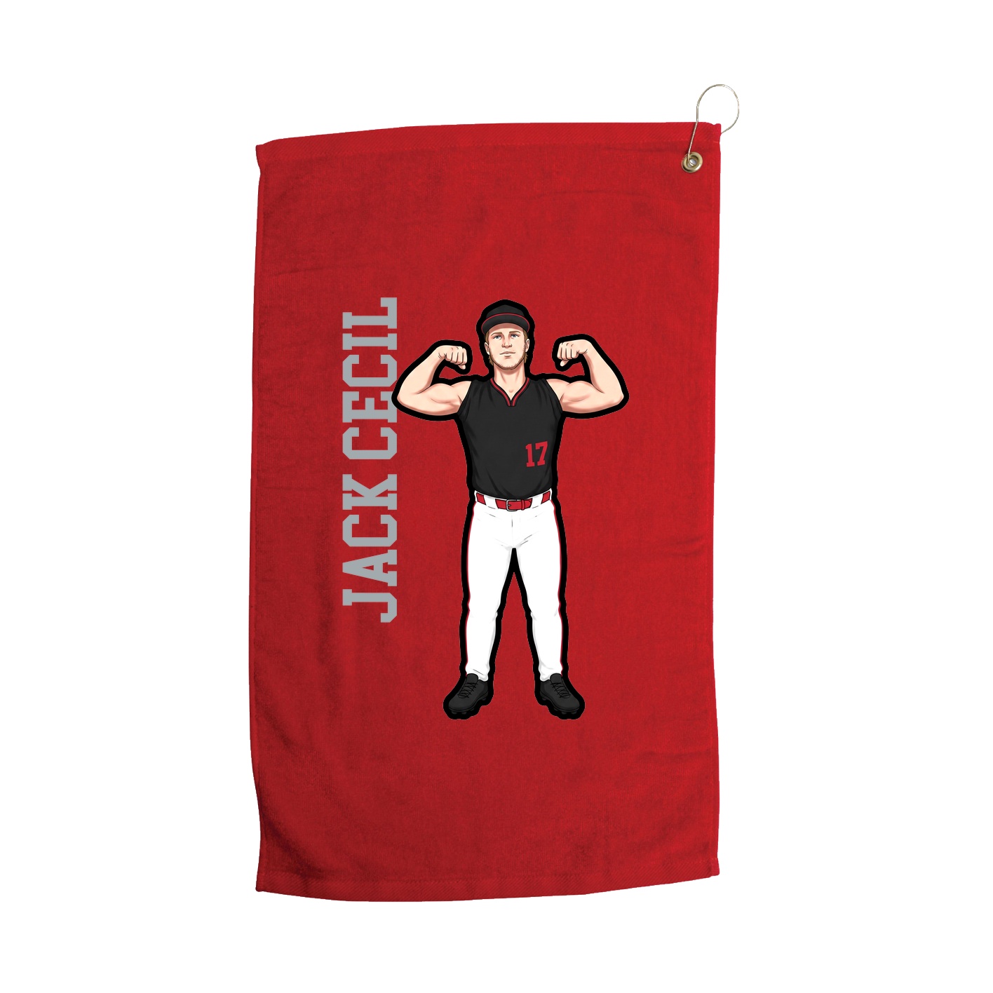 Golf Towel — Name Vertical in Red