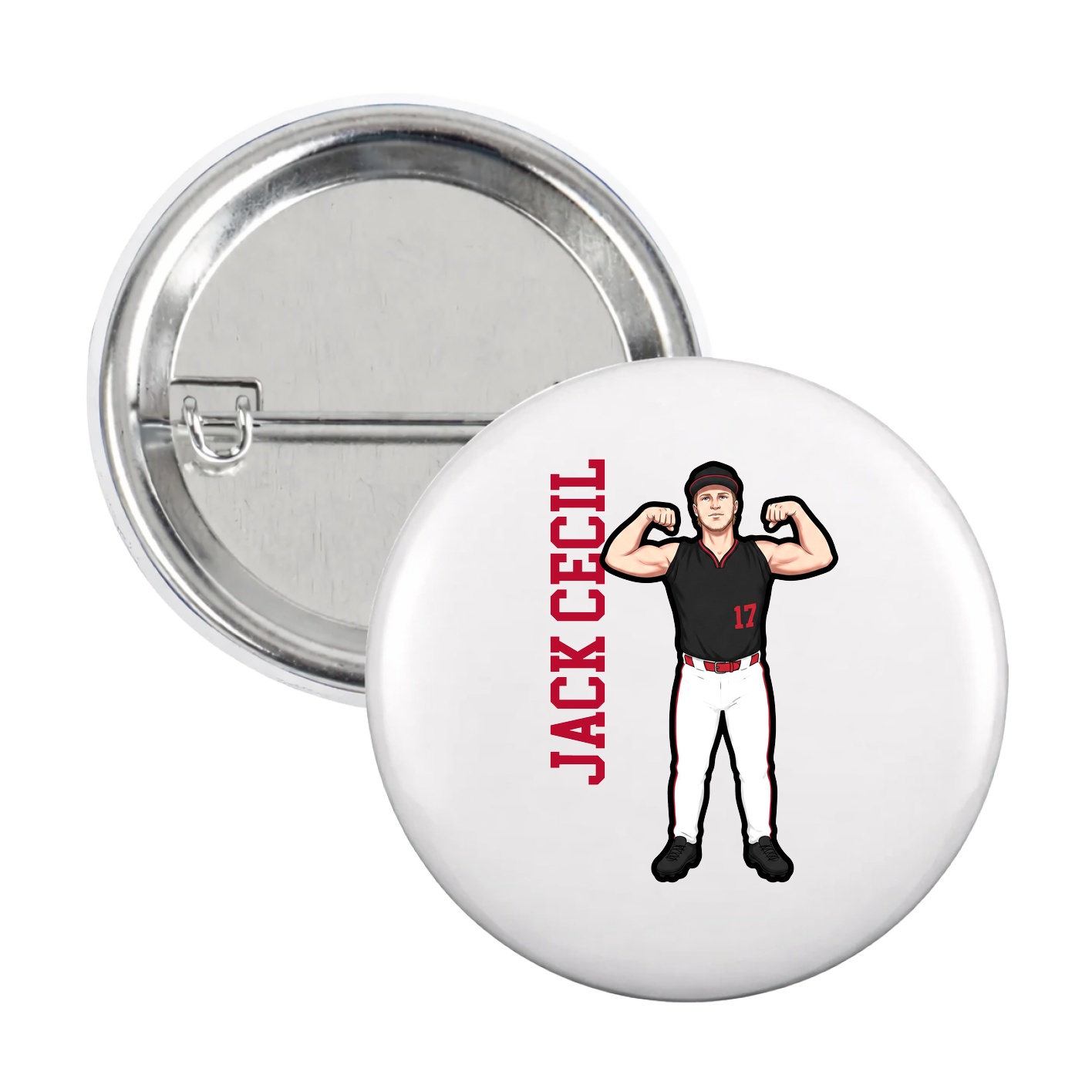 Game Day Button — Name Vertical in White