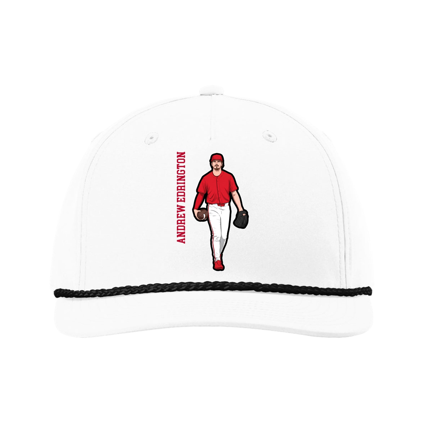Five-Panel Classic Rope Cap — Name Vertical in White