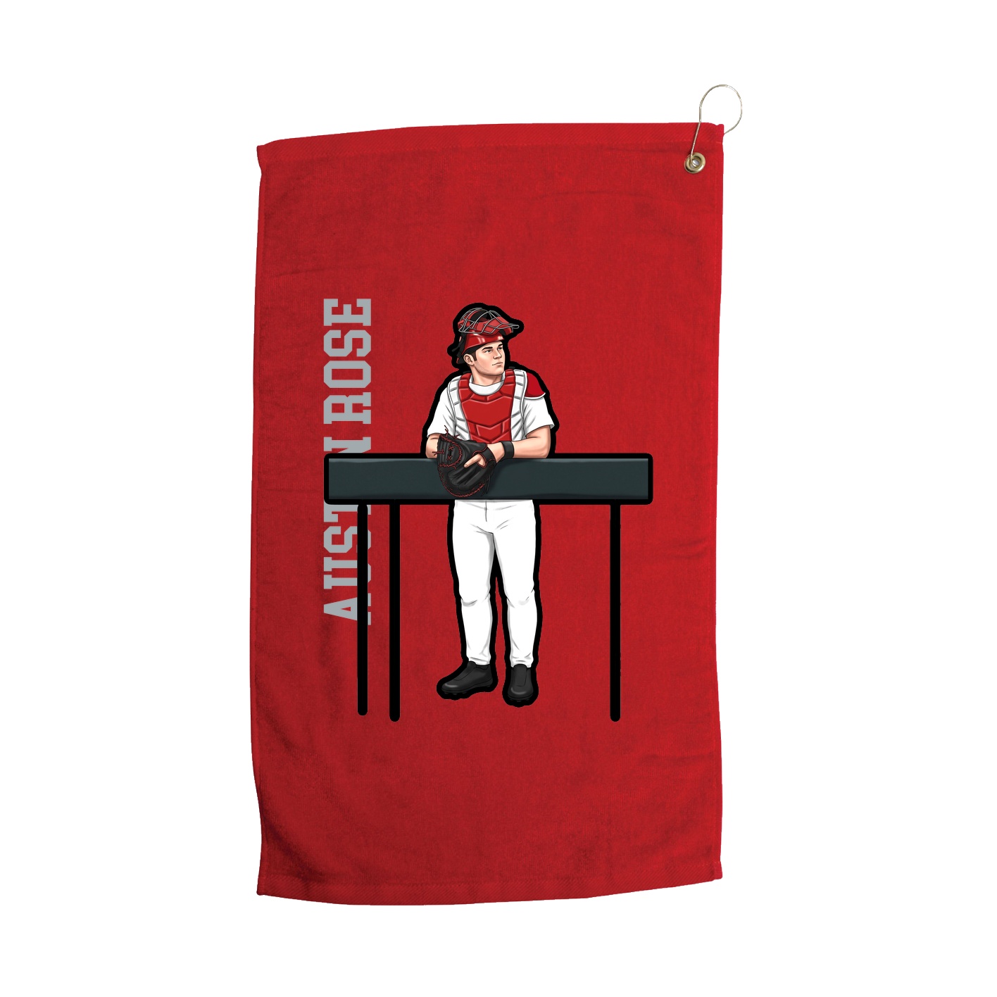 Golf Towel — Name Vertical in Red