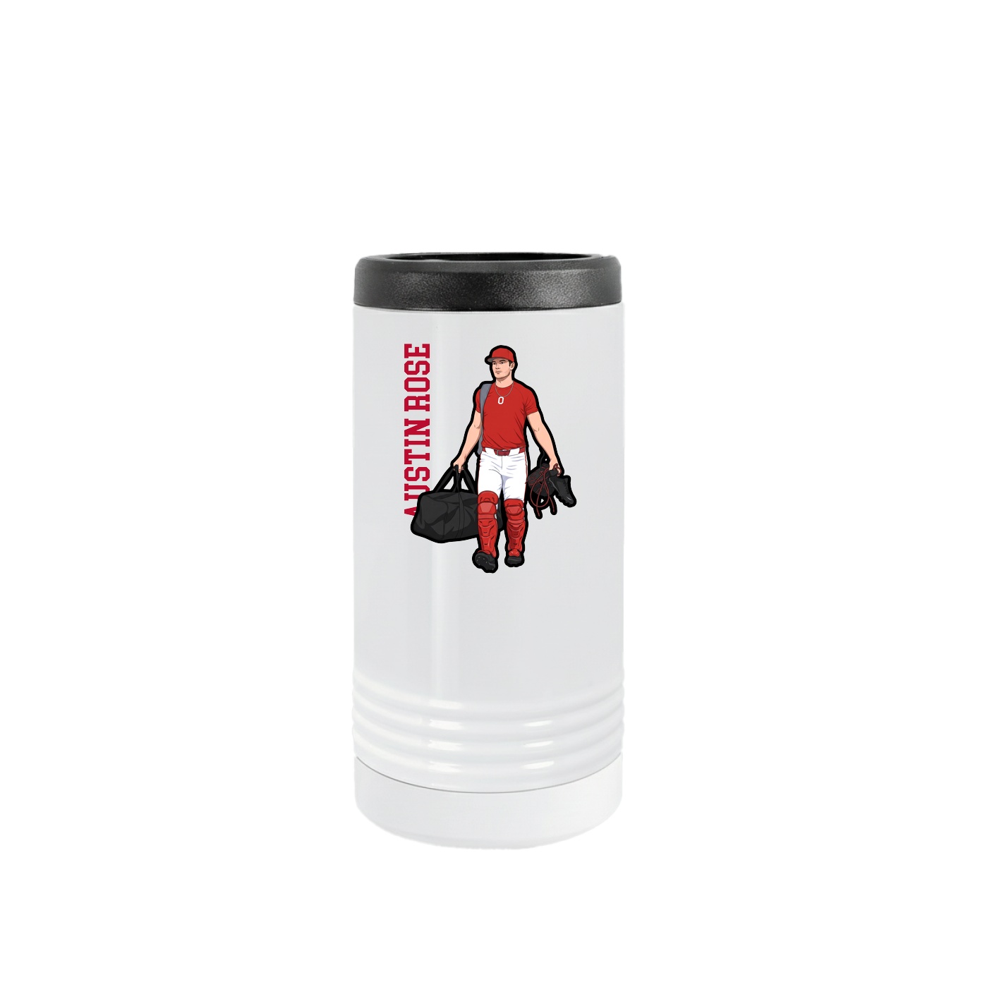 Slim Beverage Holder — Name Vertical in White