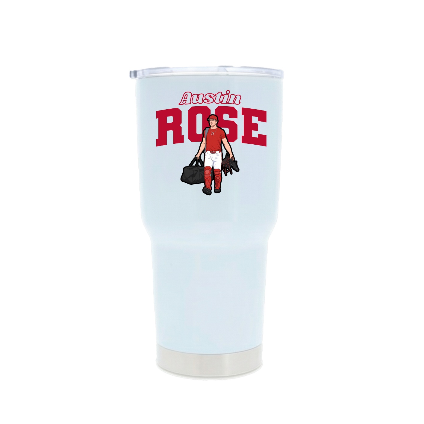 30oz Stainless Steel Tumbler — Name Arch in White