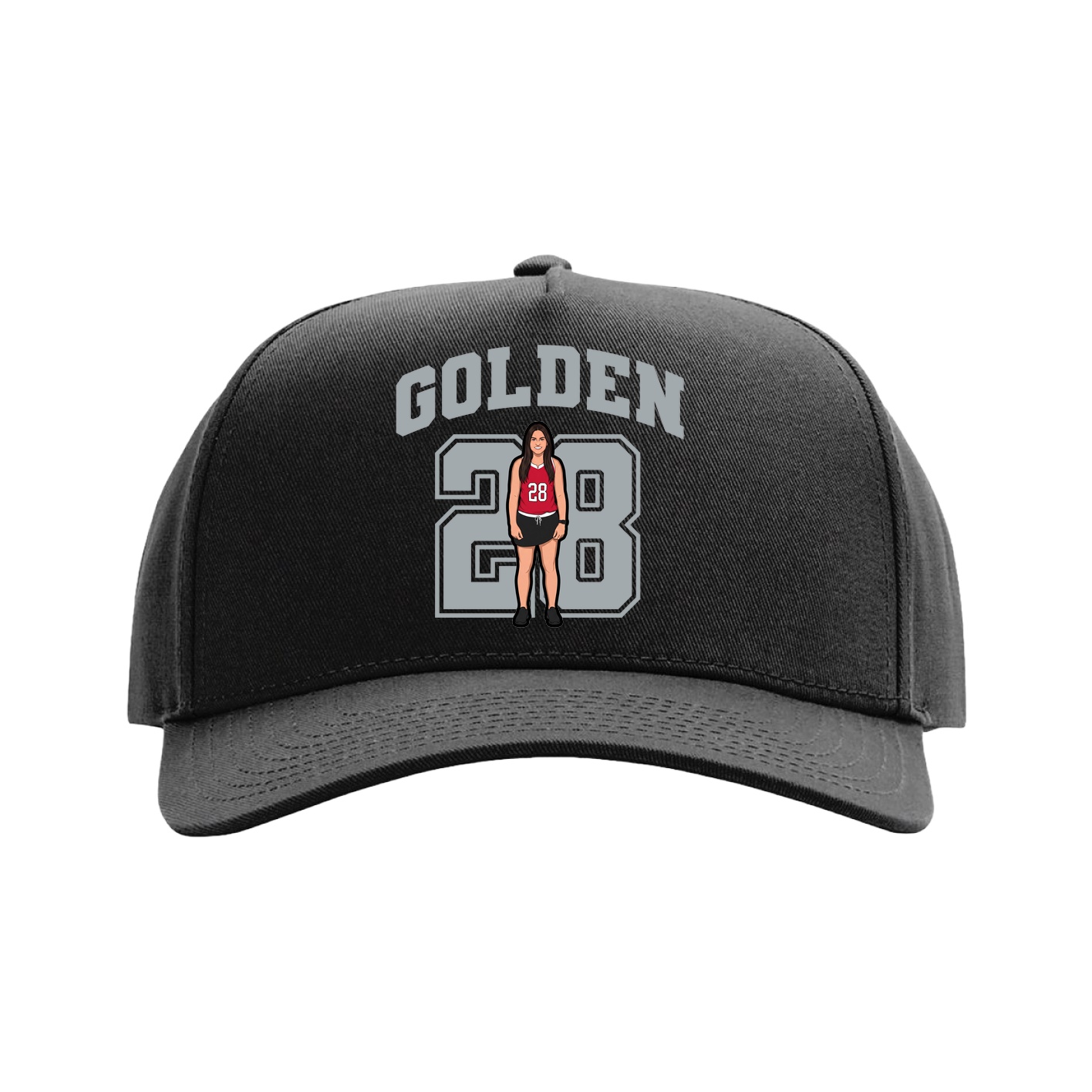 Full Fabric Five-Panel Champ Cap — Number in Black