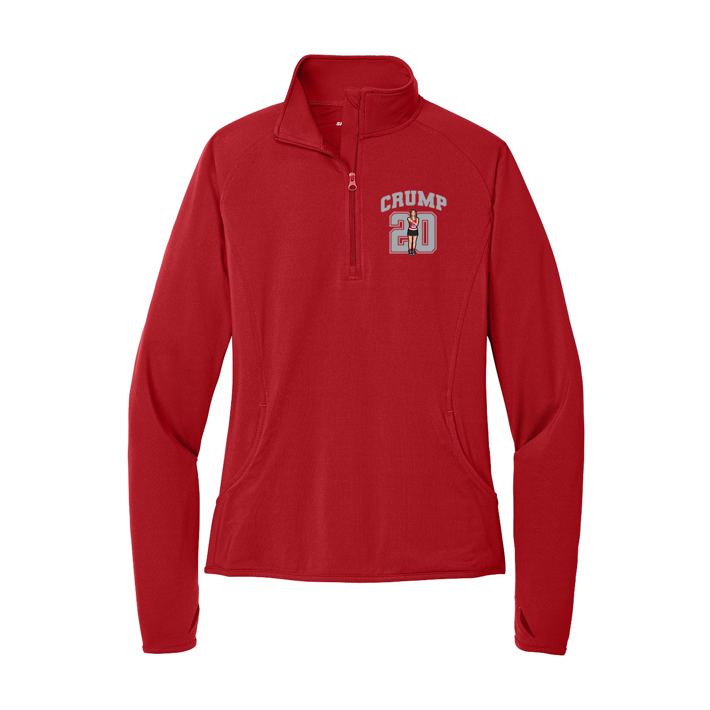 Women's Q-Zip Pullover — Number in Red