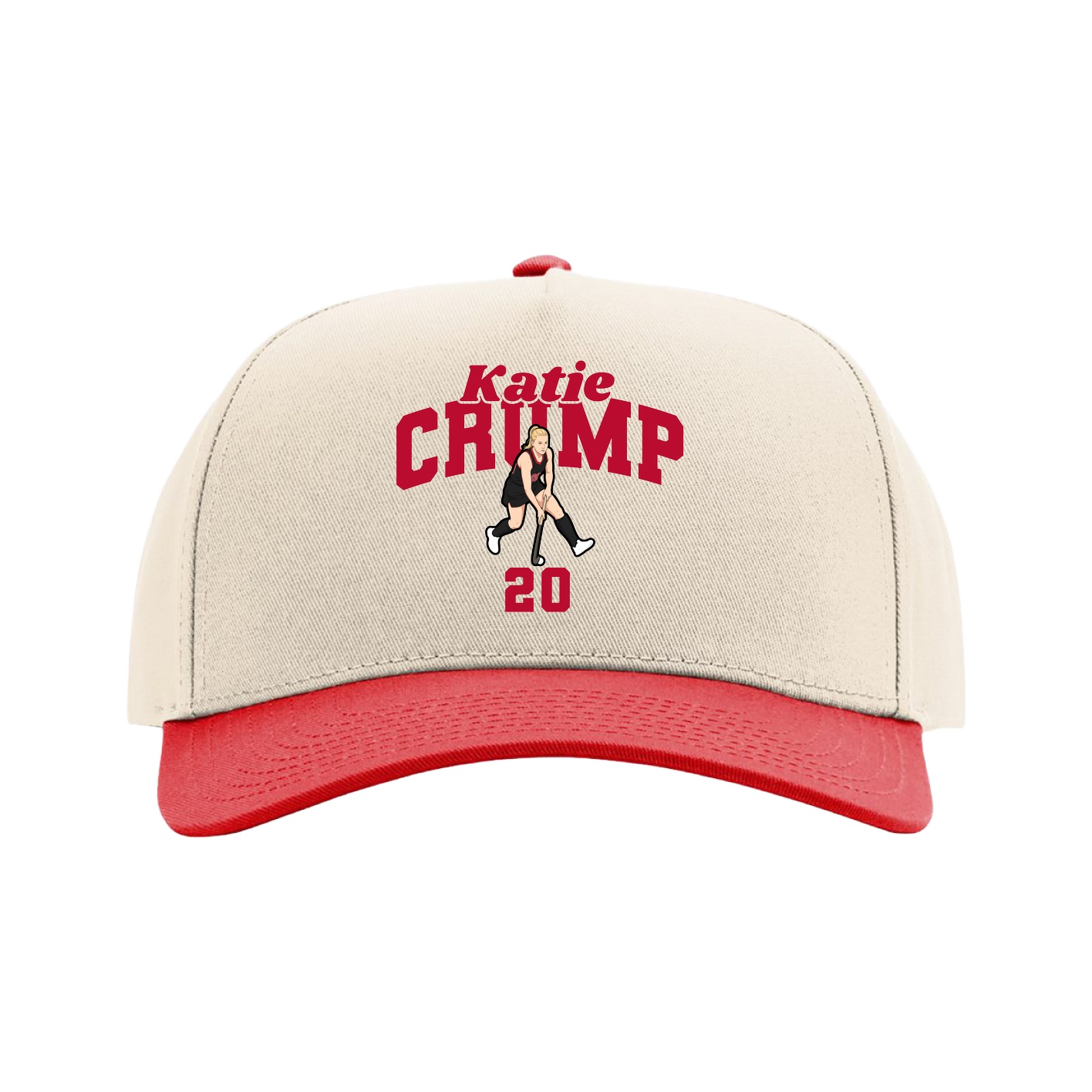 Full Fabric Five-Panel Champ Cap — Signature Arch in Cream/Red