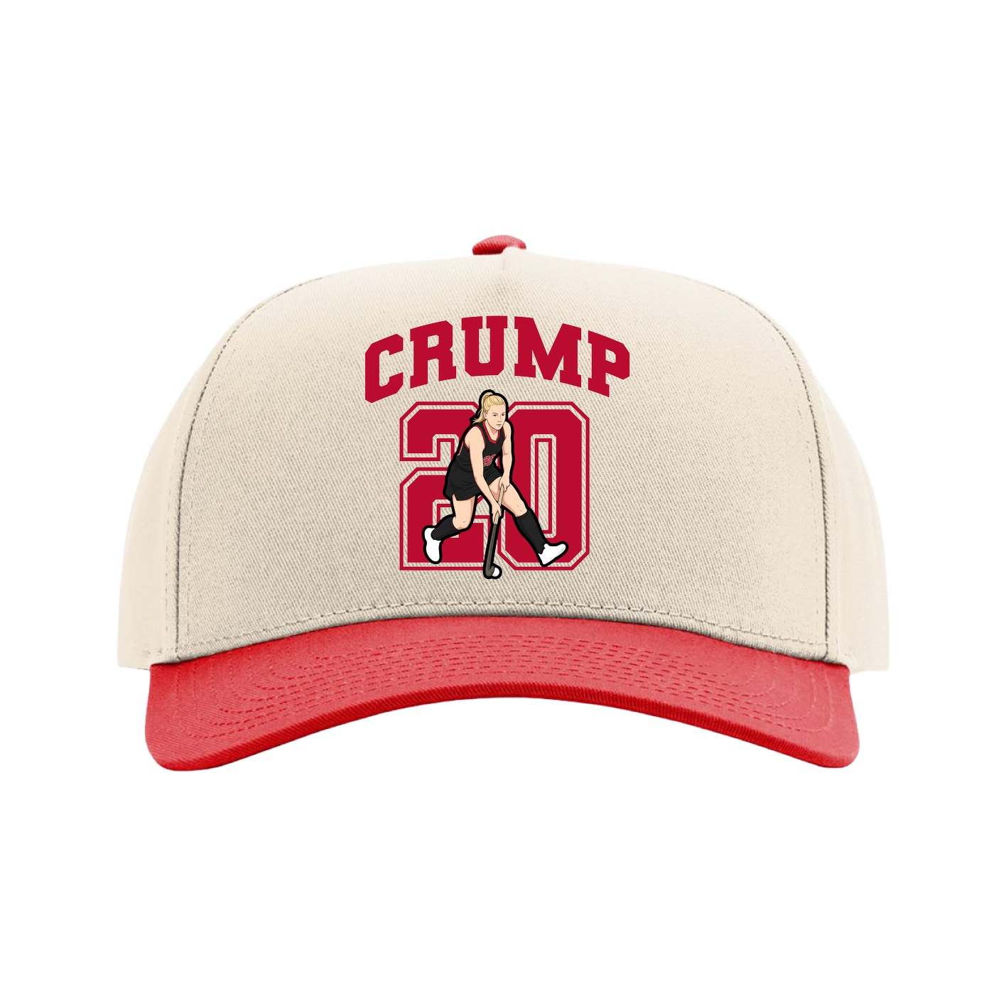 Full Fabric Five-Panel Champ Cap — Number in Cream/Red