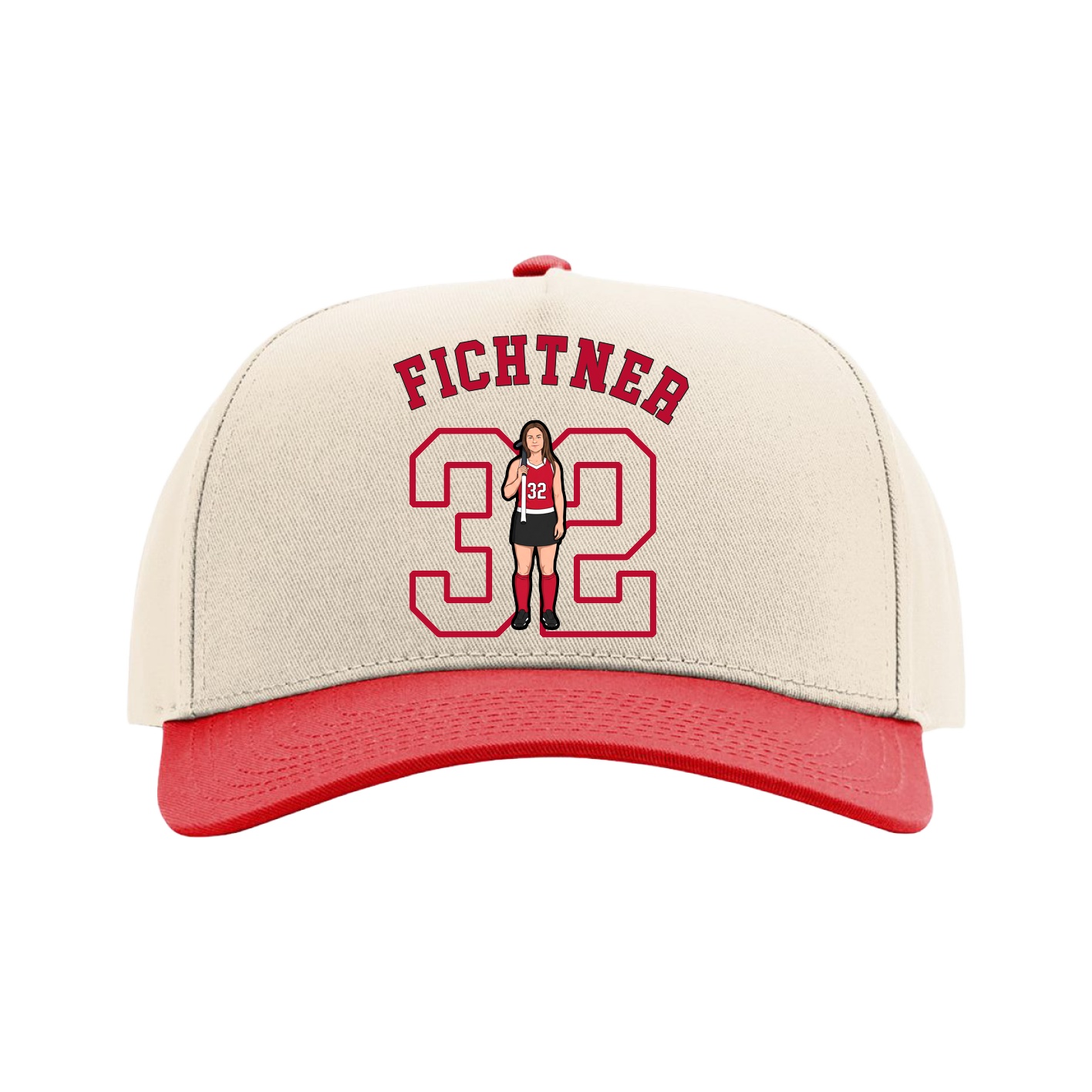 Full Fabric Five-Panel Champ Cap — Shirsey Arch in Cream/Red