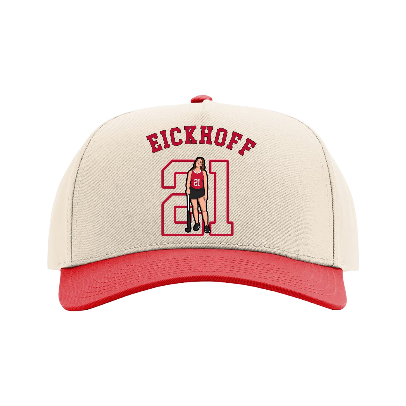 Full Fabric Five-Panel Champ Cap — Shirsey Arch in Cream/Red