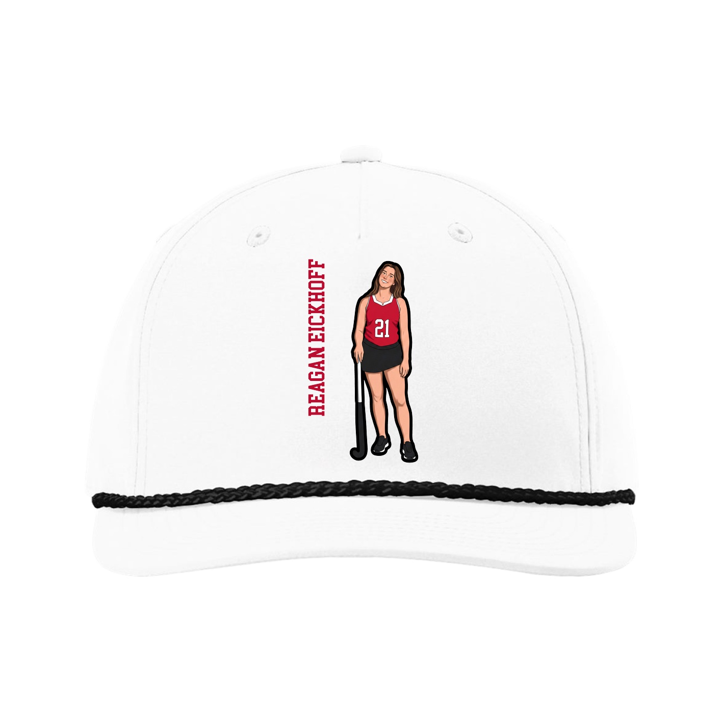 Five-Panel Classic Rope Cap — Name Vertical in White