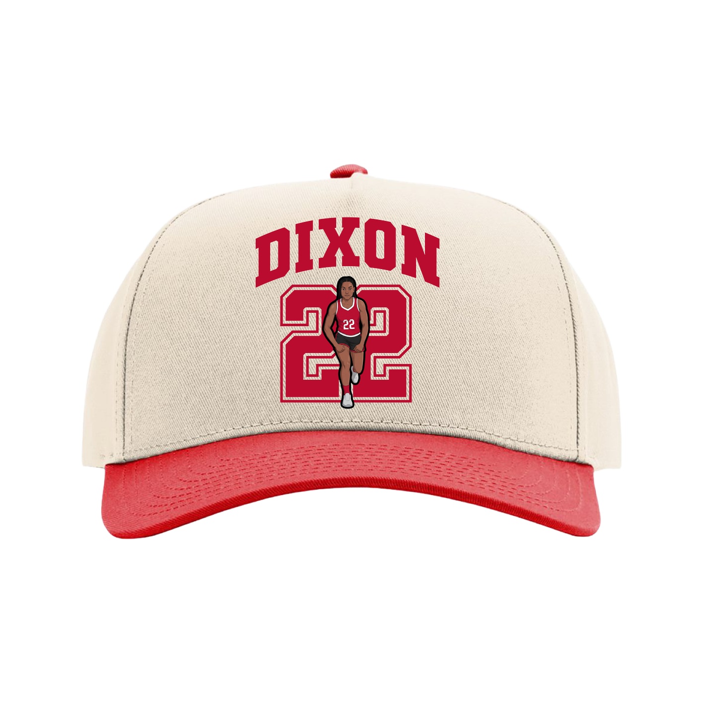 Full Fabric Five-Panel Champ Cap — Number in Cream/Red