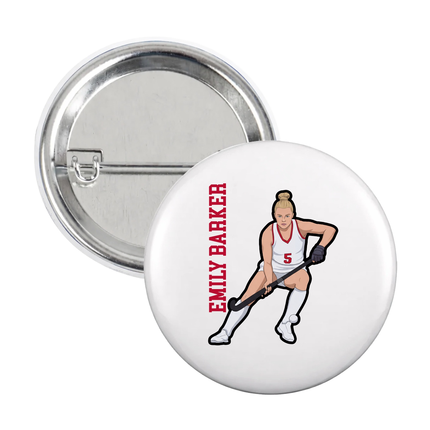 Game Day Button — Name Vertical in White