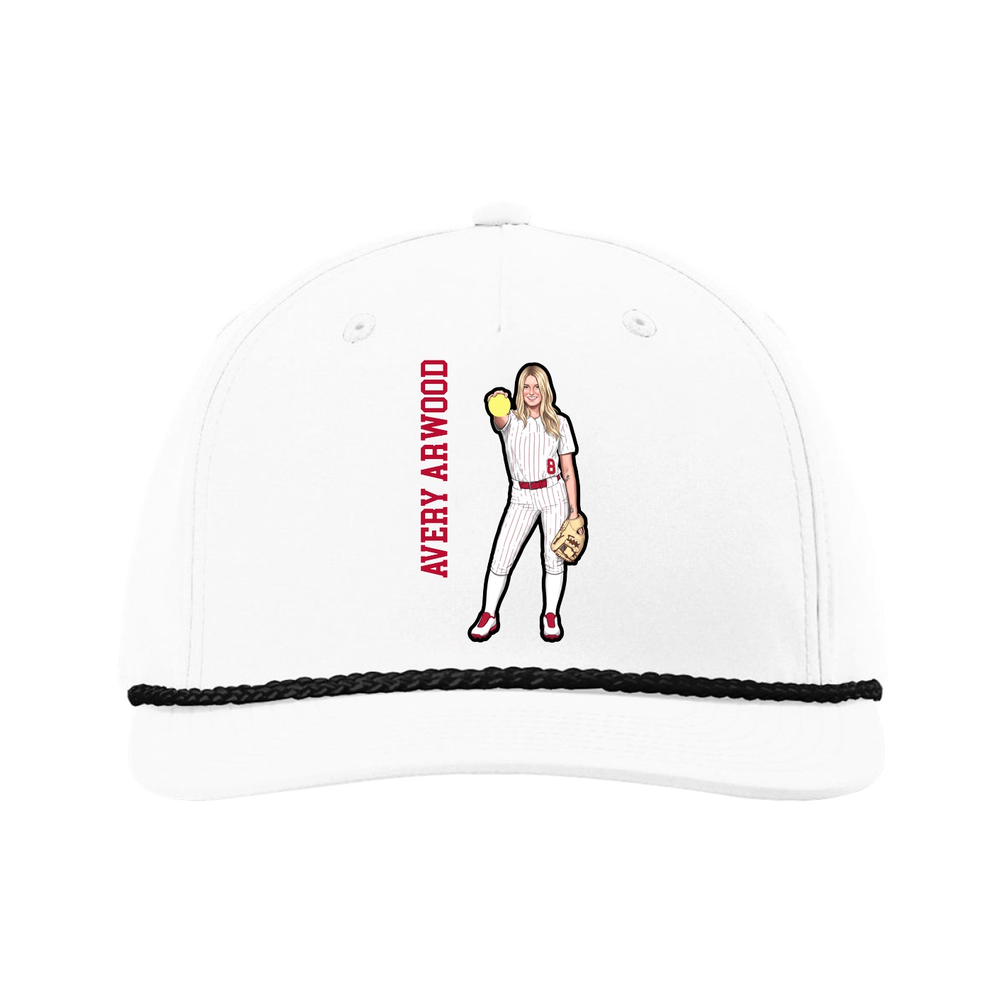 Five-Panel Classic Rope Cap — Name Vertical in White
