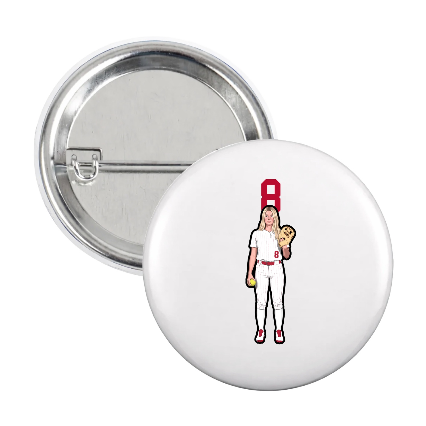 Game Day Button — Number Top in White