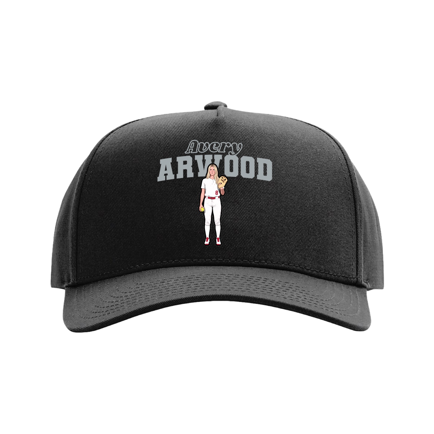 Full Fabric Five-Panel Champ Cap — Name Arch in Black