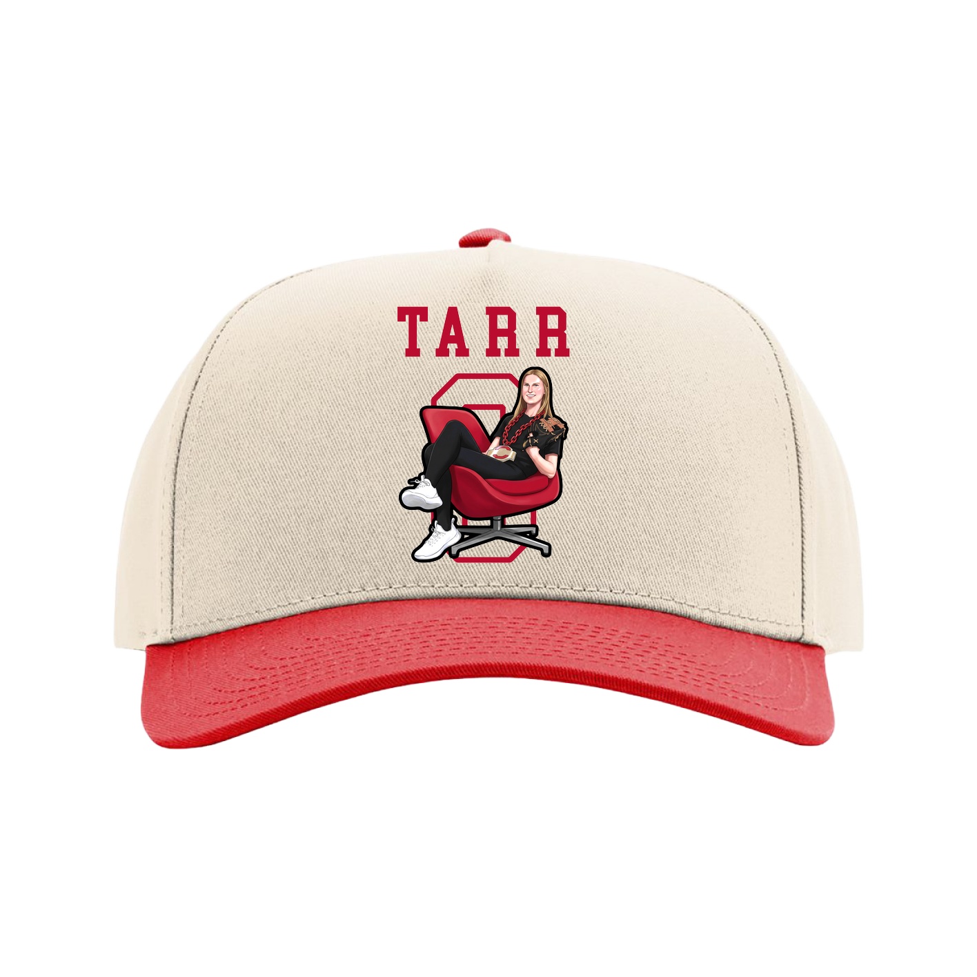Full Fabric Five-Panel Champ Cap — Shirsey in Cream/Red