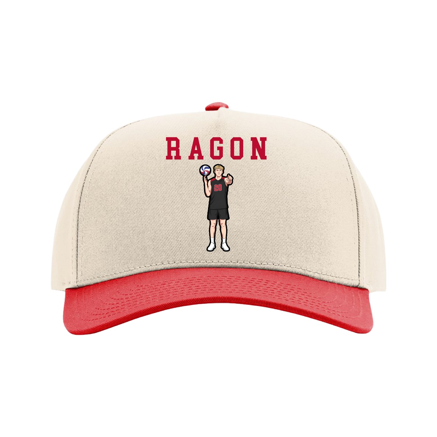 Full Fabric Five-Panel Champ Cap — Shirsey in Cream/Red