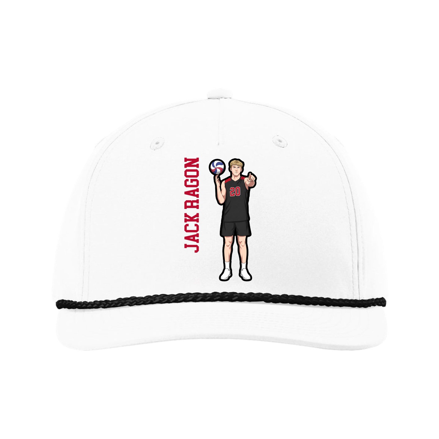 Five-Panel Classic Rope Cap — Name Vertical in White