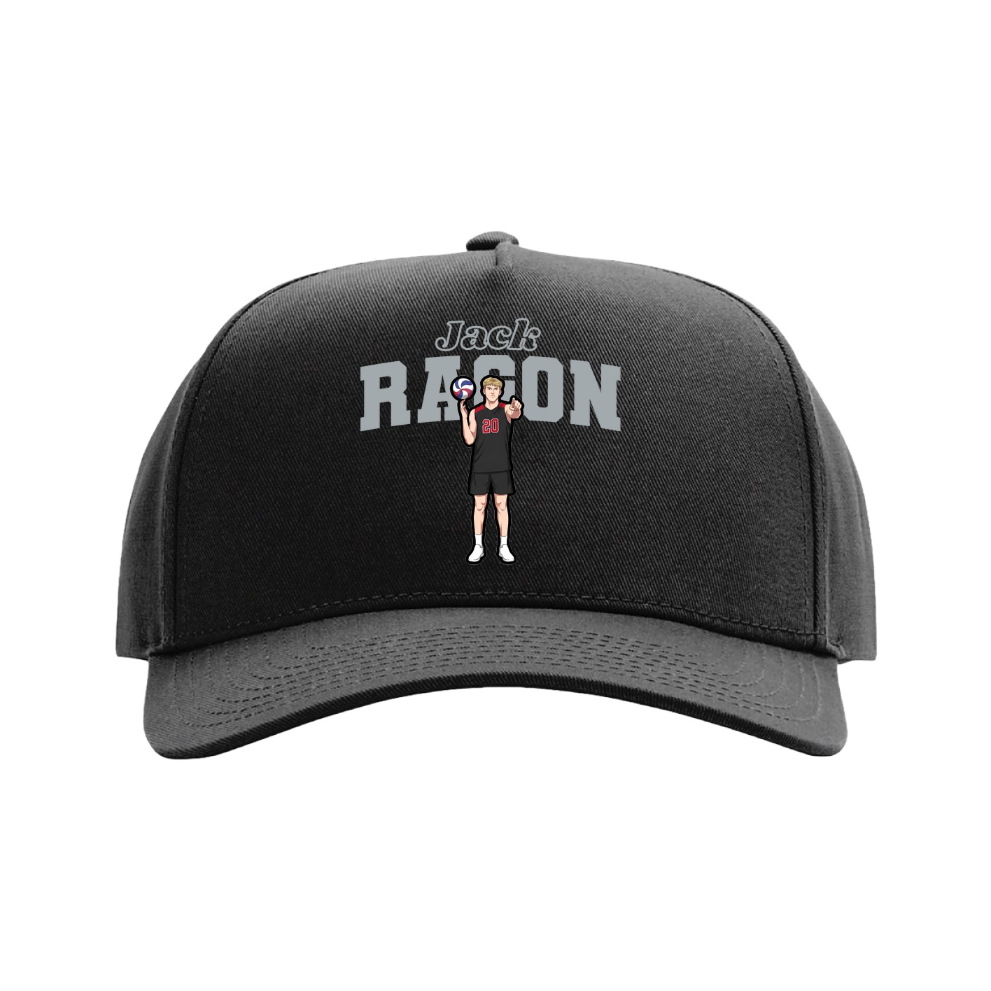 Full Fabric Five-Panel Champ Cap — Name Arch in Black