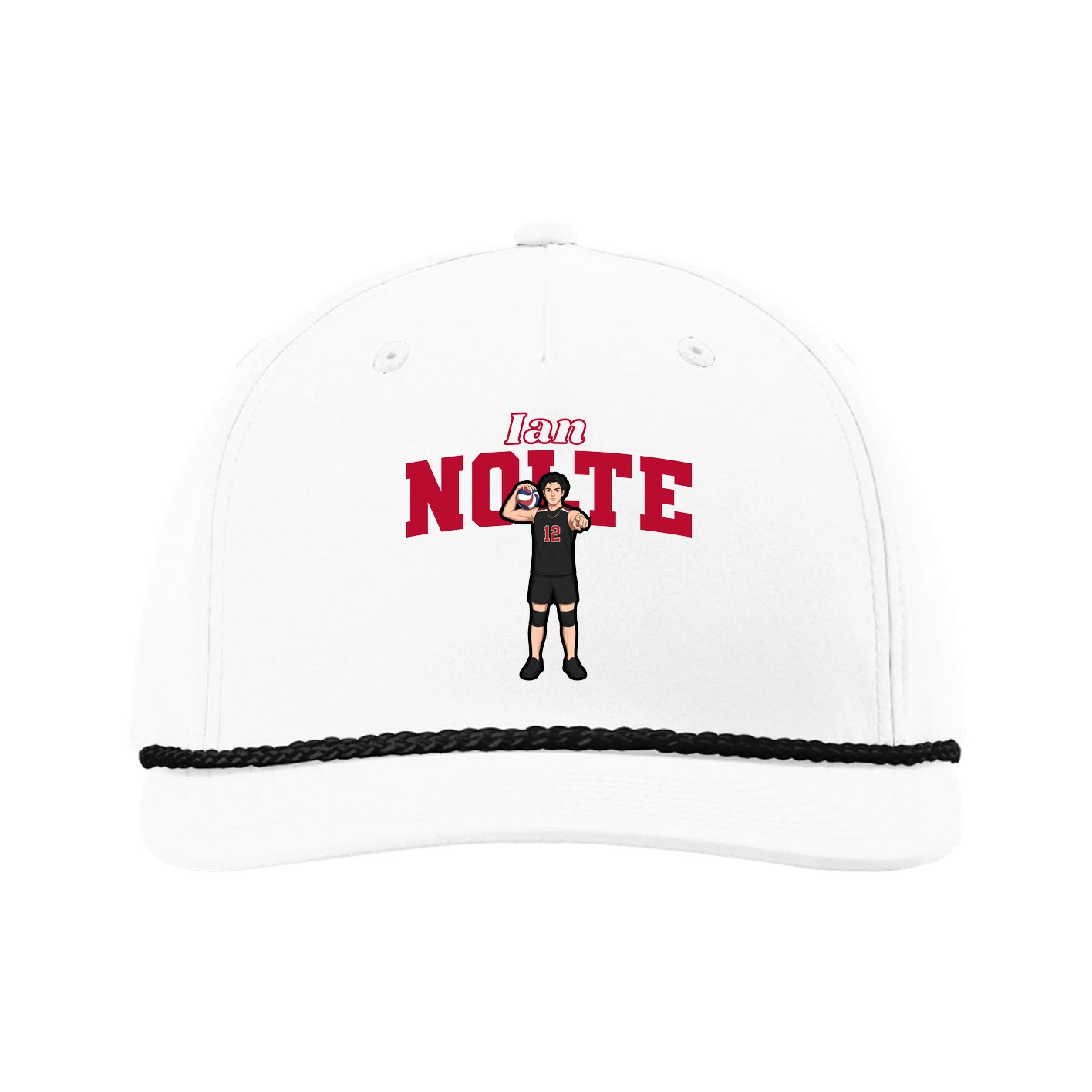 Five-Panel Classic Rope Cap — Name Arch in White