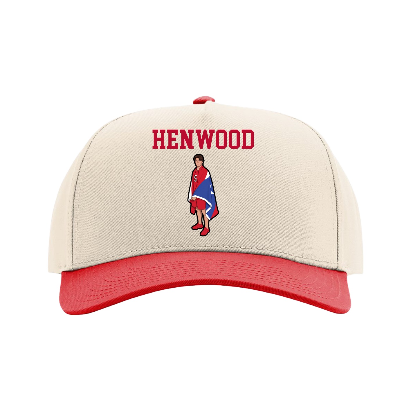 Full Fabric Five-Panel Champ Cap — Shirsey in Cream/Red