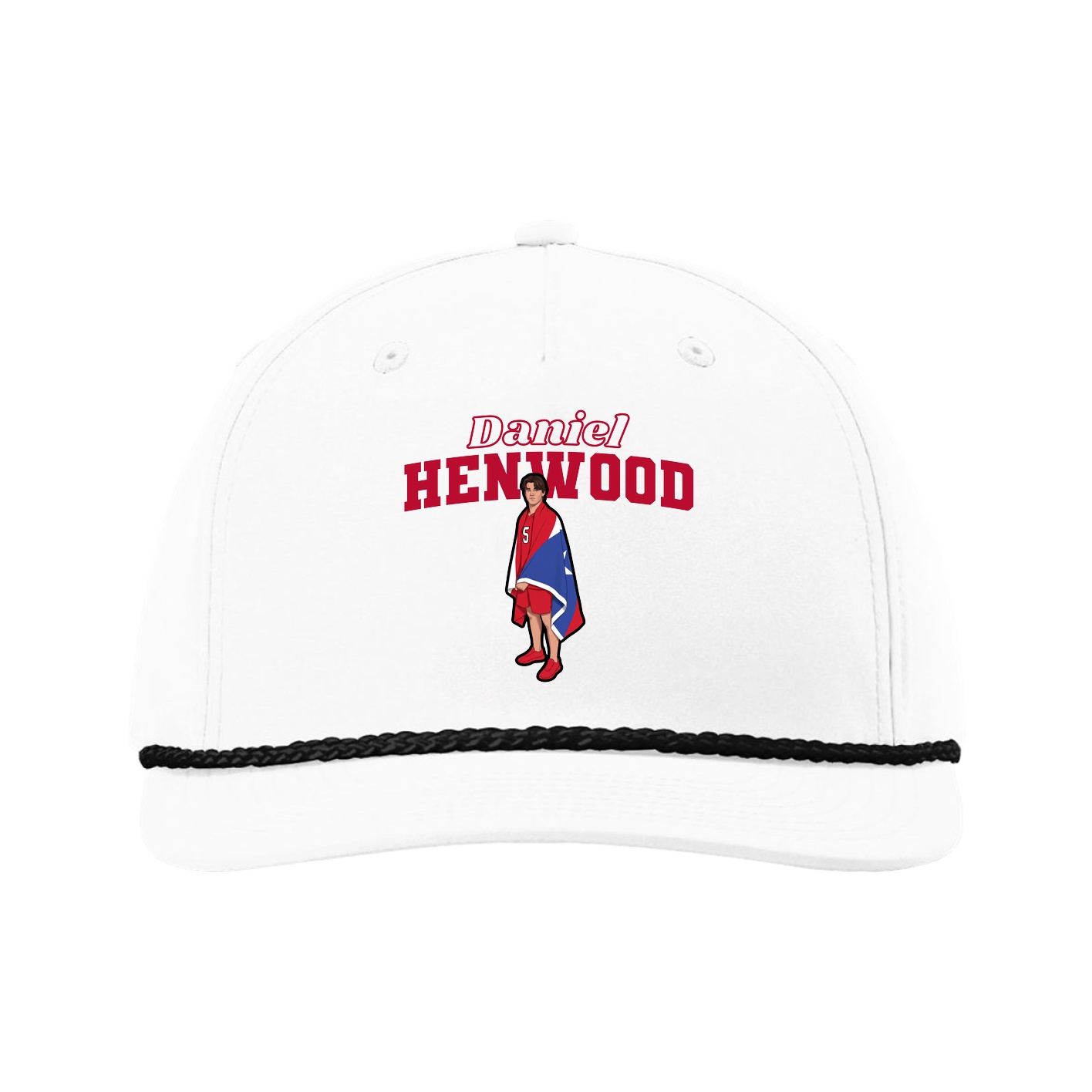 Five-Panel Classic Rope Cap — Name Arch in White