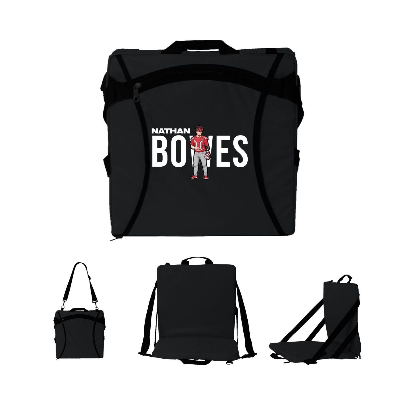 Folding Stadium Seat — Player Name in Black
