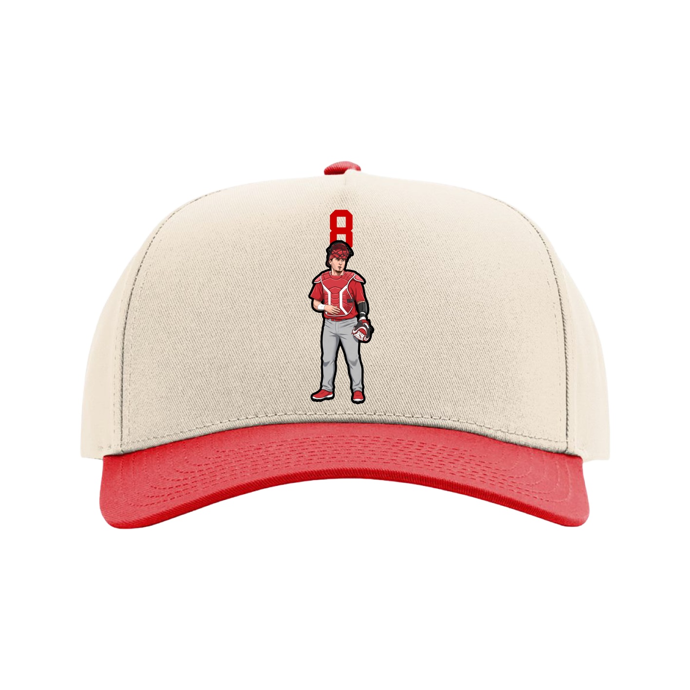 Full Fabric Five-Panel Champ Cap — Number Top in Cream/Red