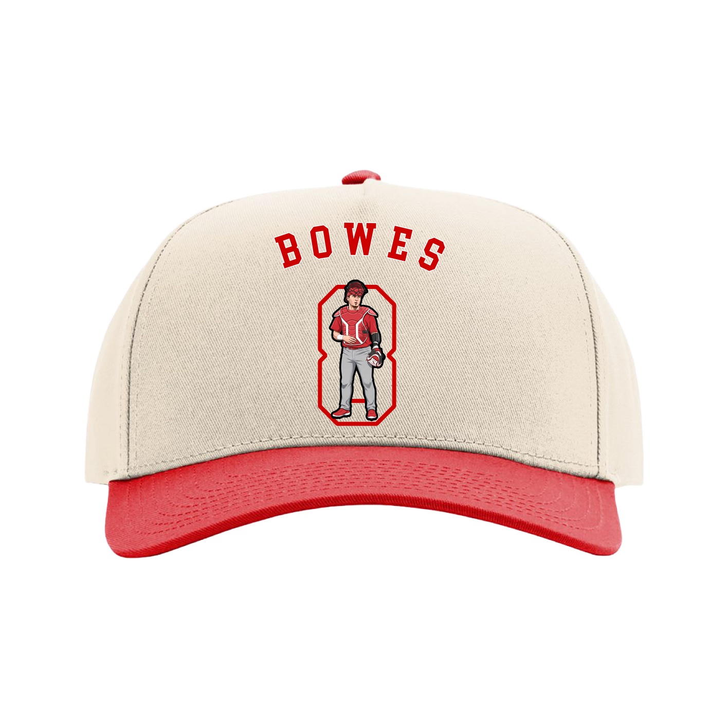 Full Fabric Five-Panel Champ Cap — Shirsey Arch in Cream/Red