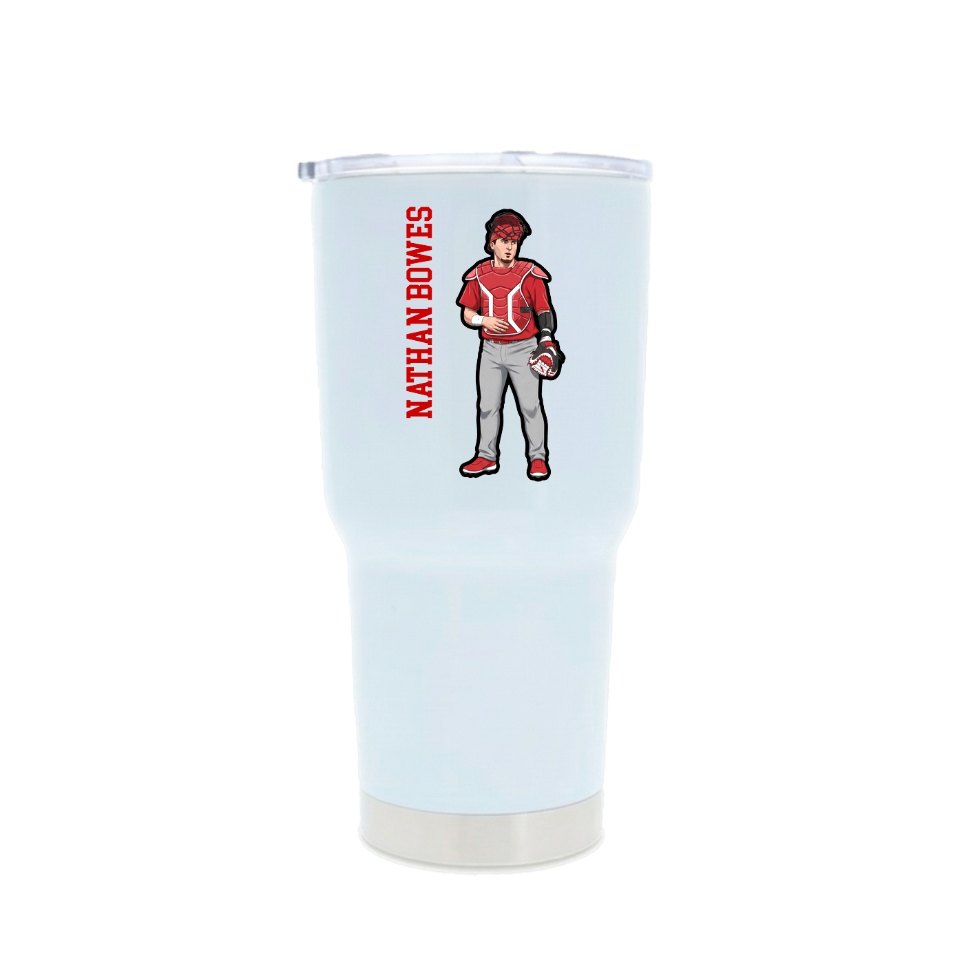30oz Stainless Steel Tumbler — Name Vertical in White