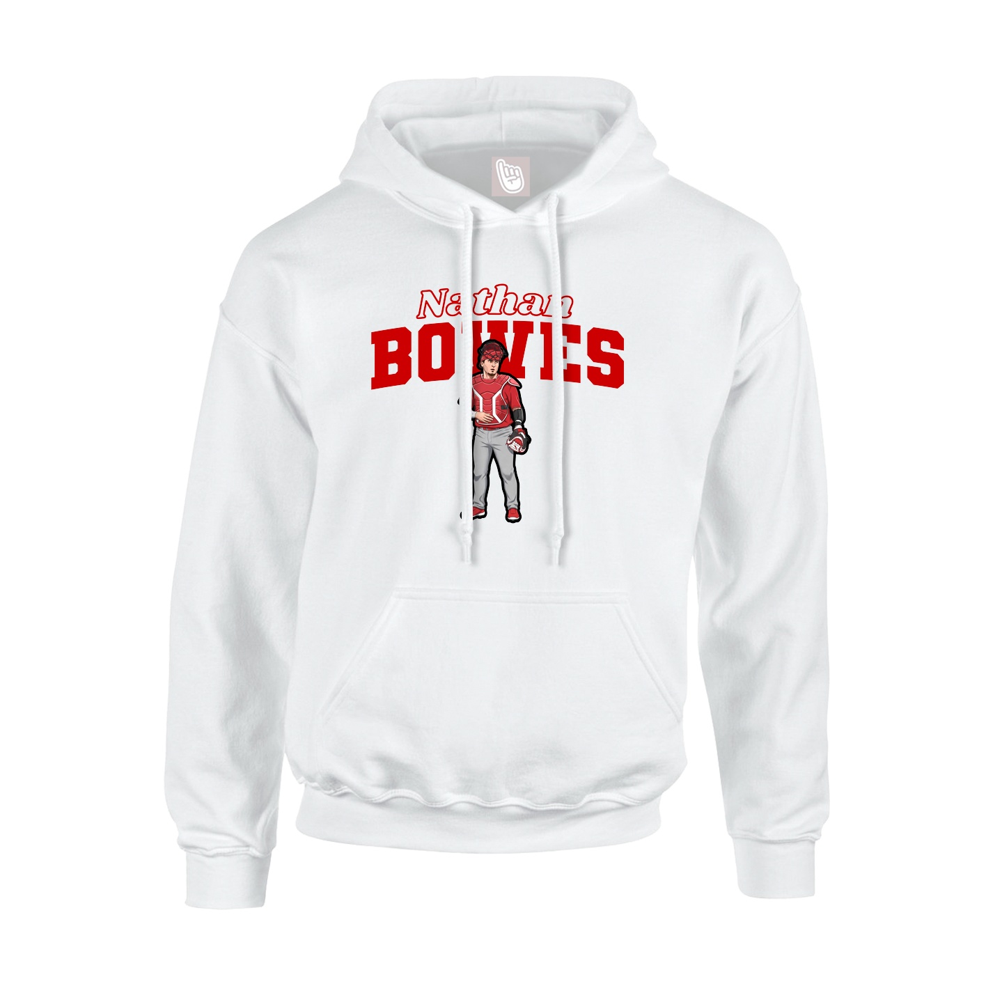 Youth Hoodie — Name Arch in White