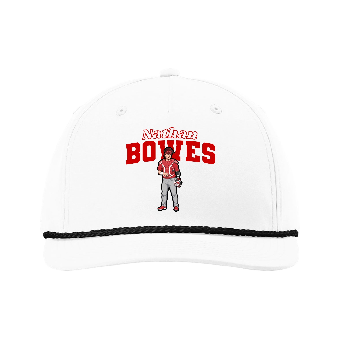 Five-Panel Classic Rope Cap — Name Arch in White
