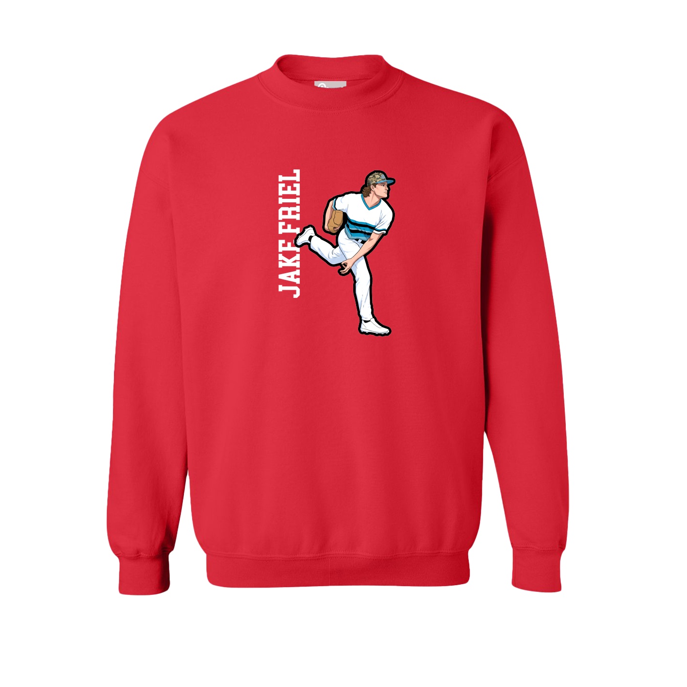 Fleece Crew — Name Vertical in Red