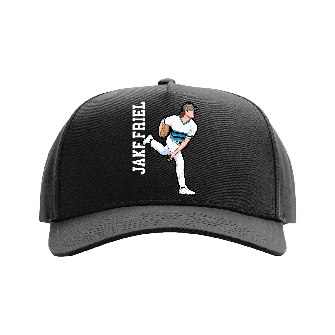 Full Fabric Five-Panel Champ Cap — Name Vertical in Black