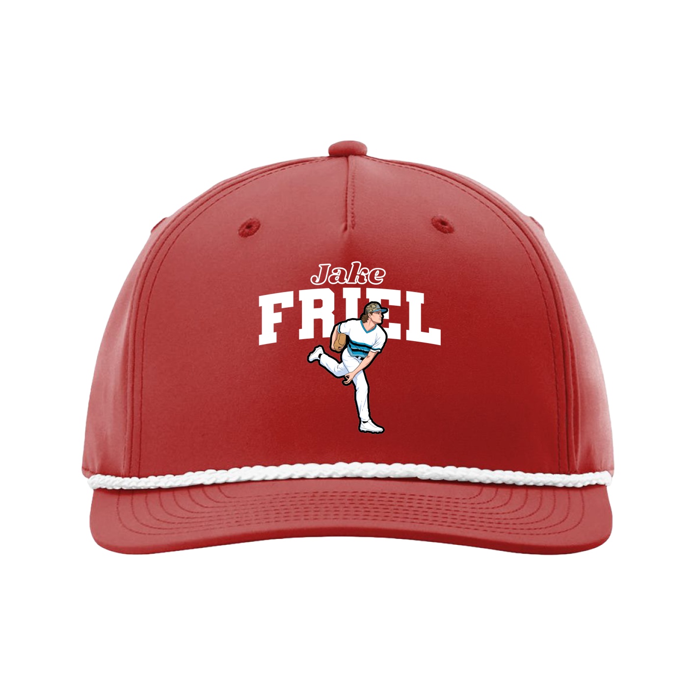 Five-Panel Classic Rope Cap — Name Arch in Red