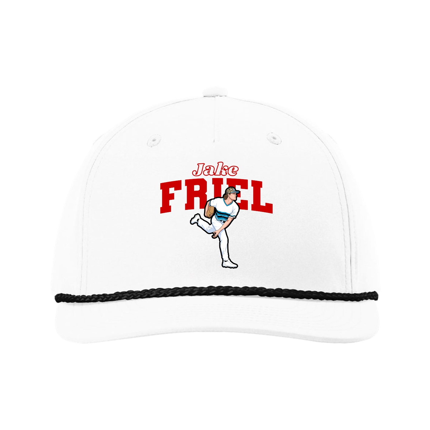 Five-Panel Classic Rope Cap — Name Arch in White