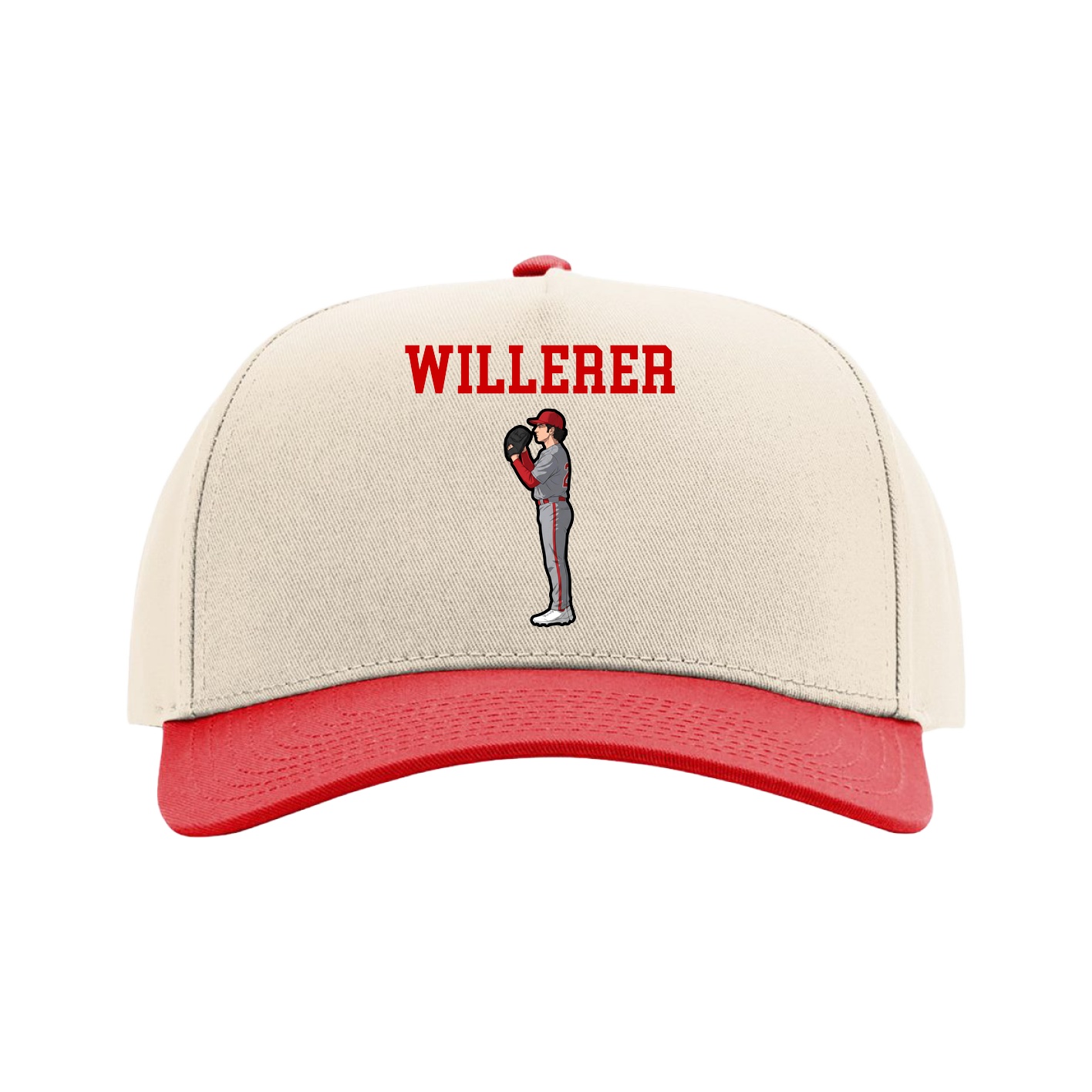 Full Fabric Five-Panel Champ Cap — Shirsey in Cream/Red