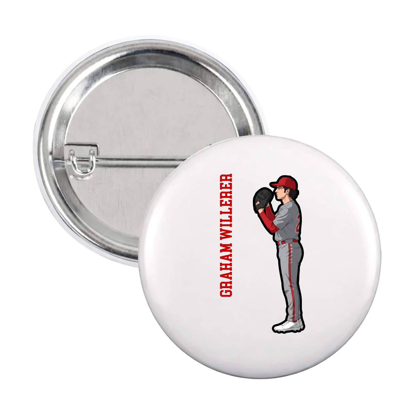 Game Day Button — Name Vertical in White