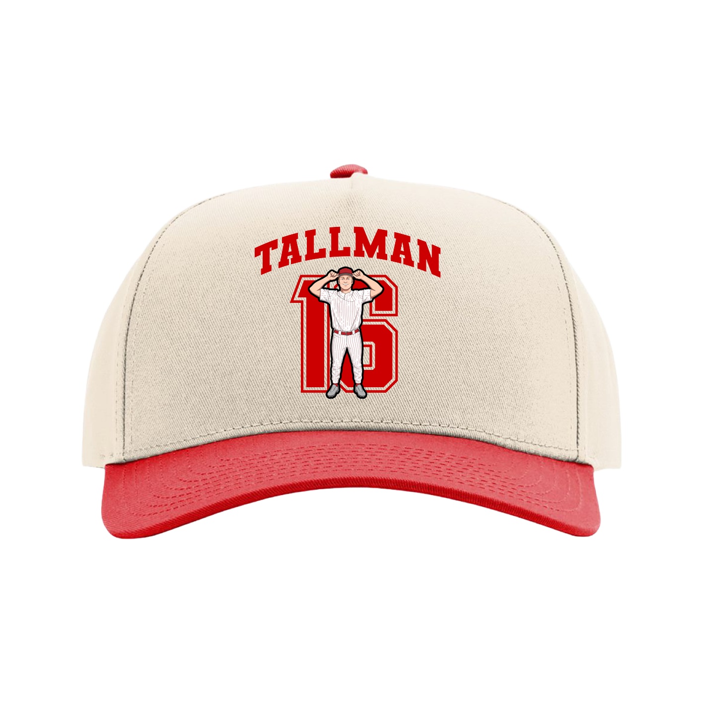Full Fabric Five-Panel Champ Cap — Number in Cream/Red