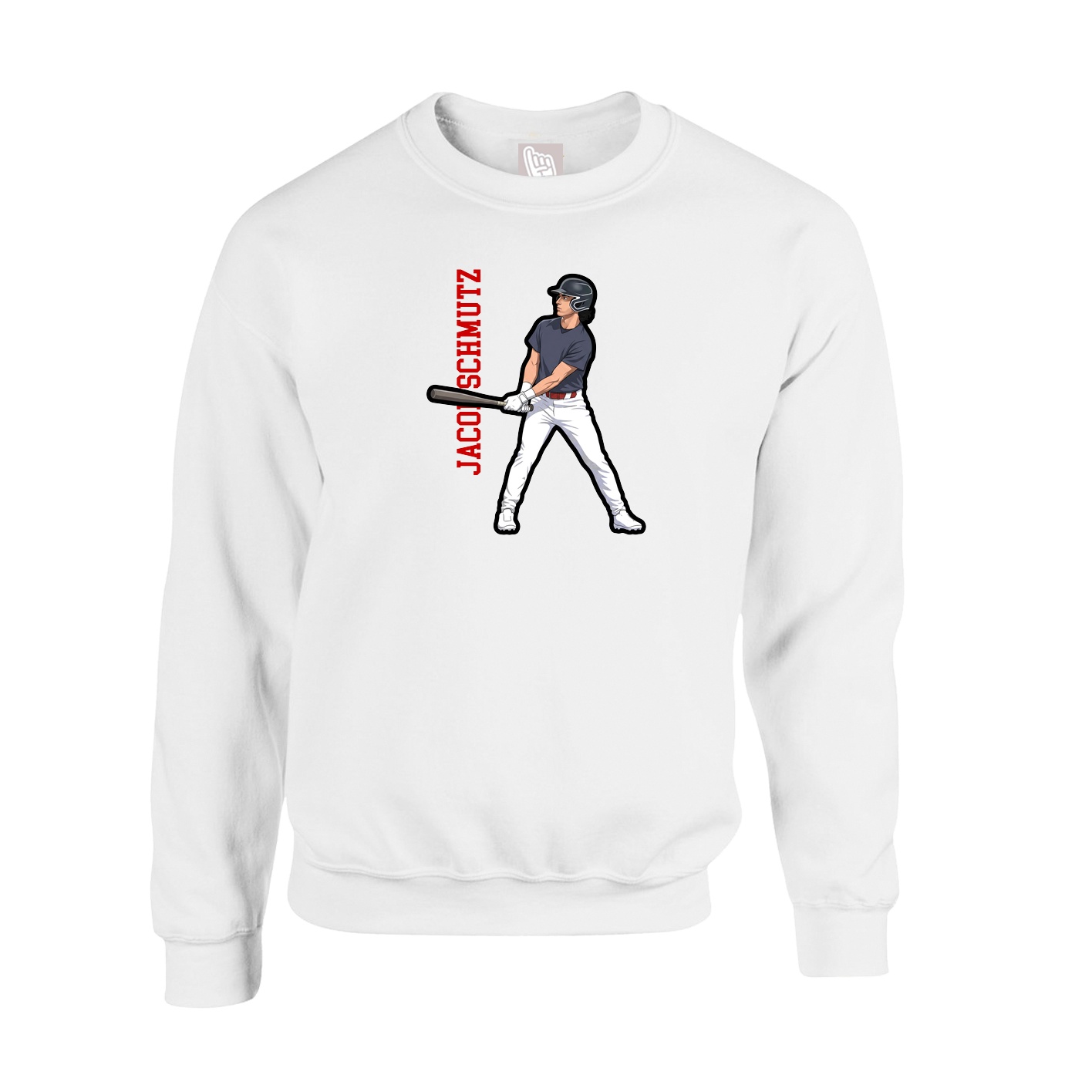 Fleece Crew — Name Vertical in White