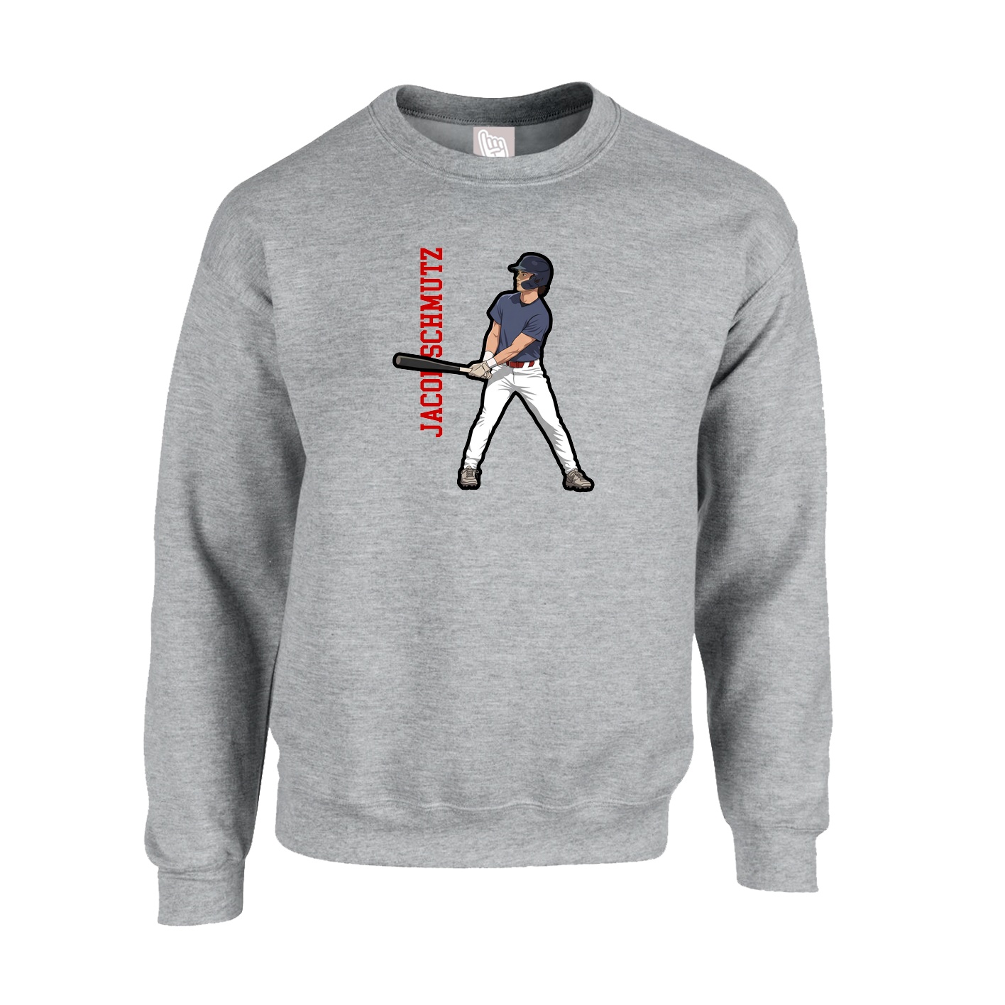 Fleece Crew — Name Vertical in Grey