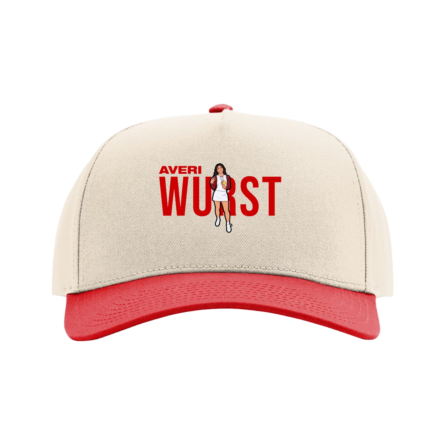 Full Fabric Five-Panel Champ Cap — Player Name in Cream/Red