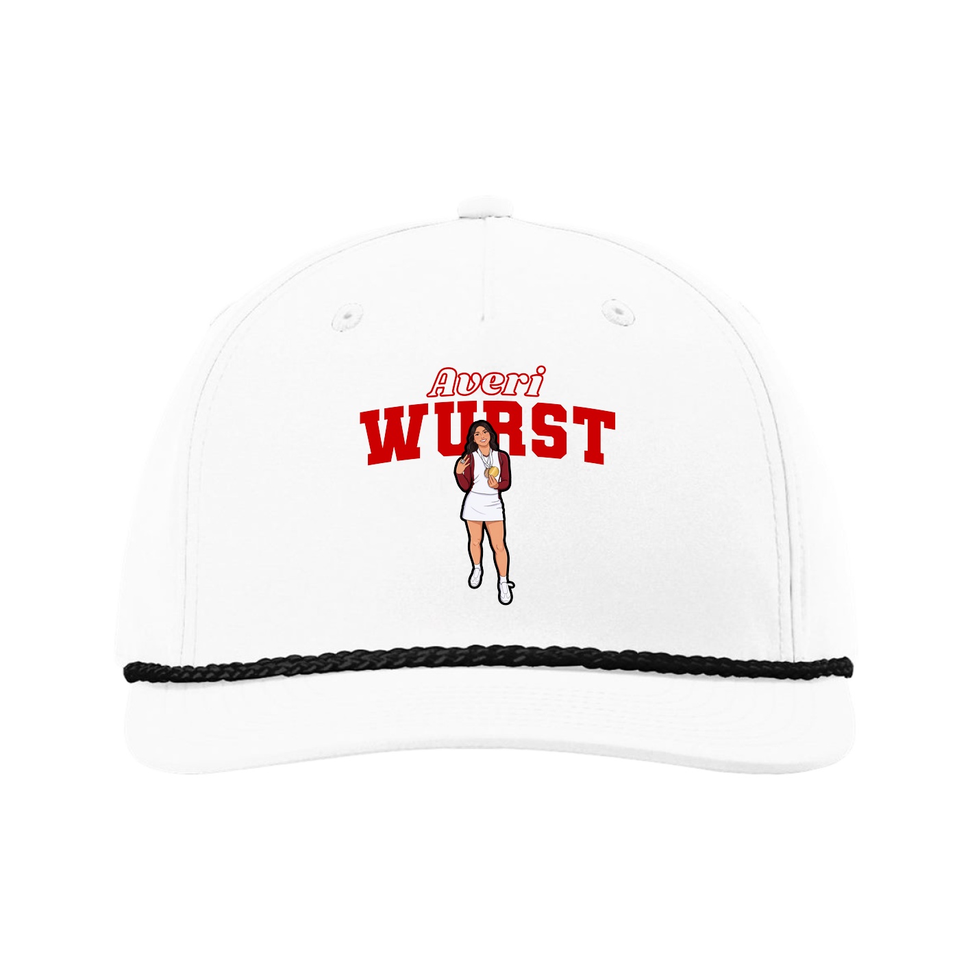 Five-Panel Classic Rope Cap — Name Arch in White