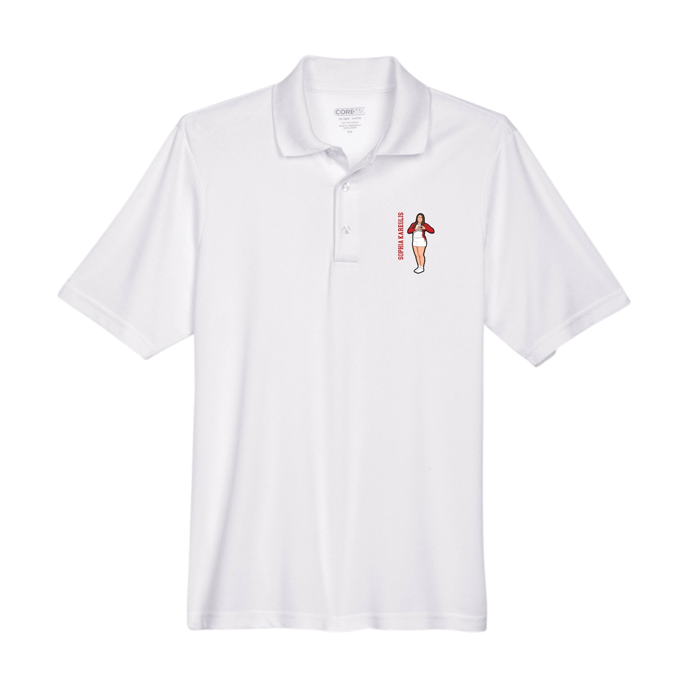 Performance Polo — Name Vertical in White