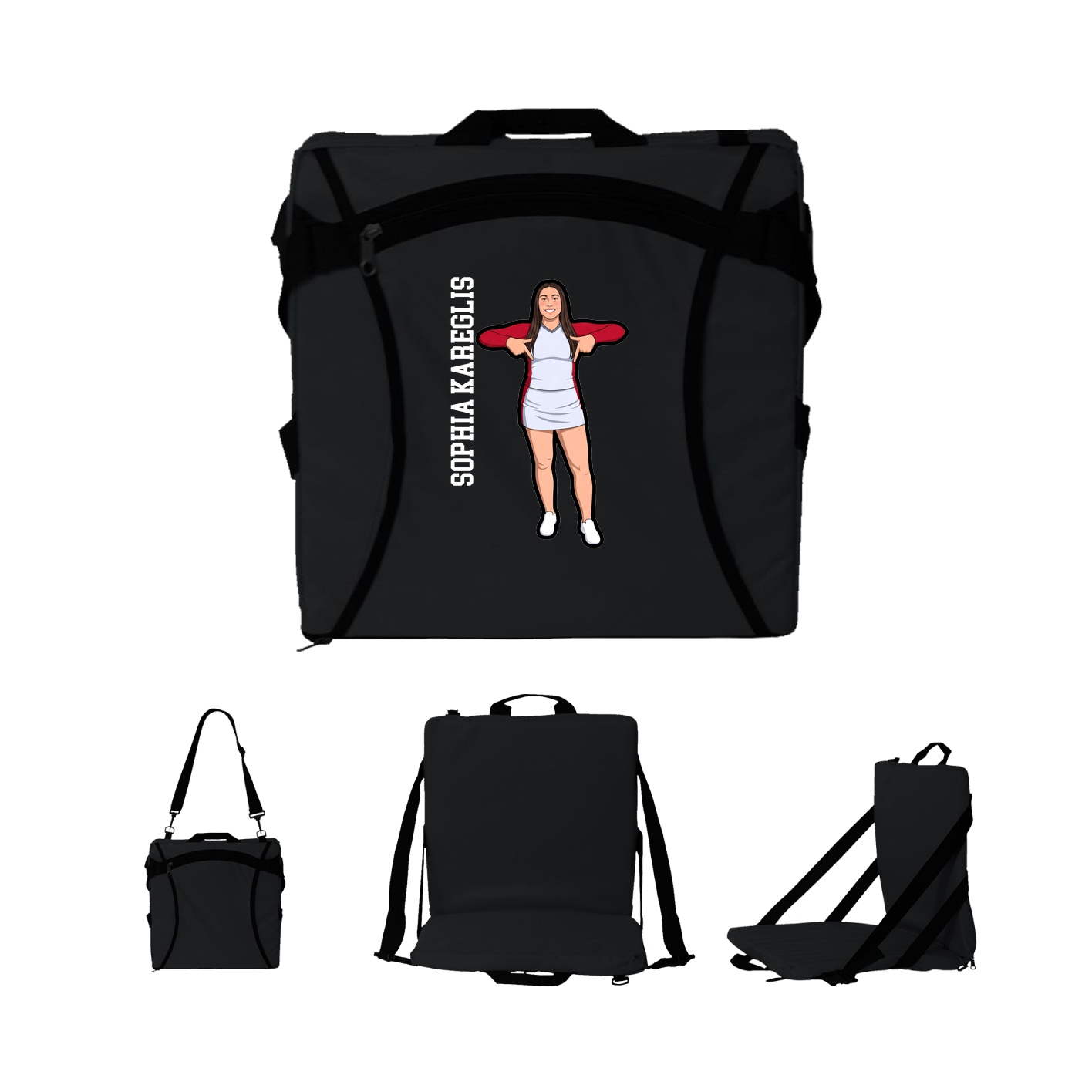 Folding Stadium Seat — Name Vertical in Black
