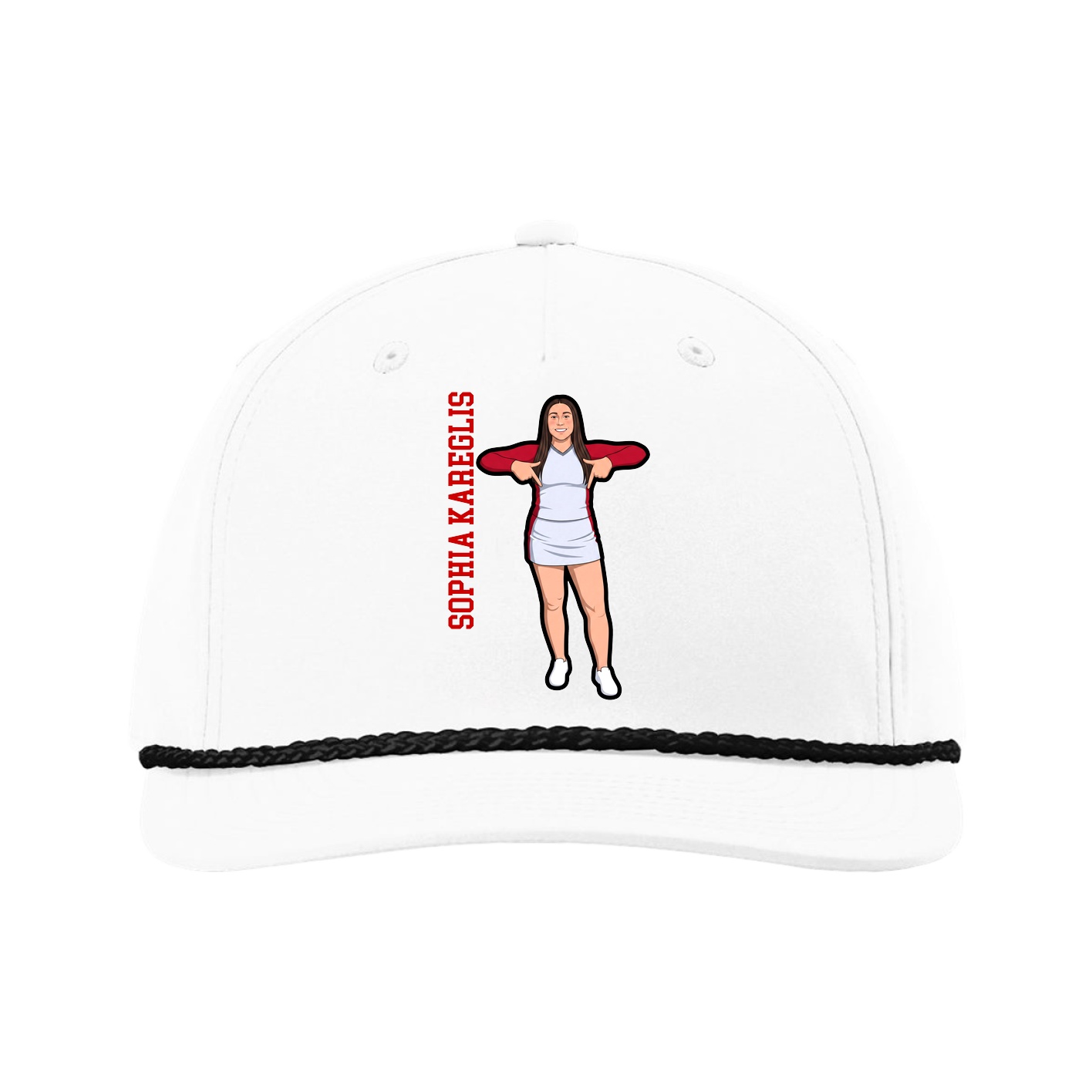 Five-Panel Classic Rope Cap — Name Vertical in White