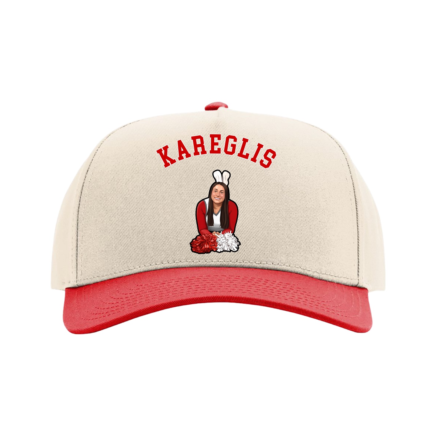 Full Fabric Five-Panel Champ Cap — Shirsey Arch in Cream/Red