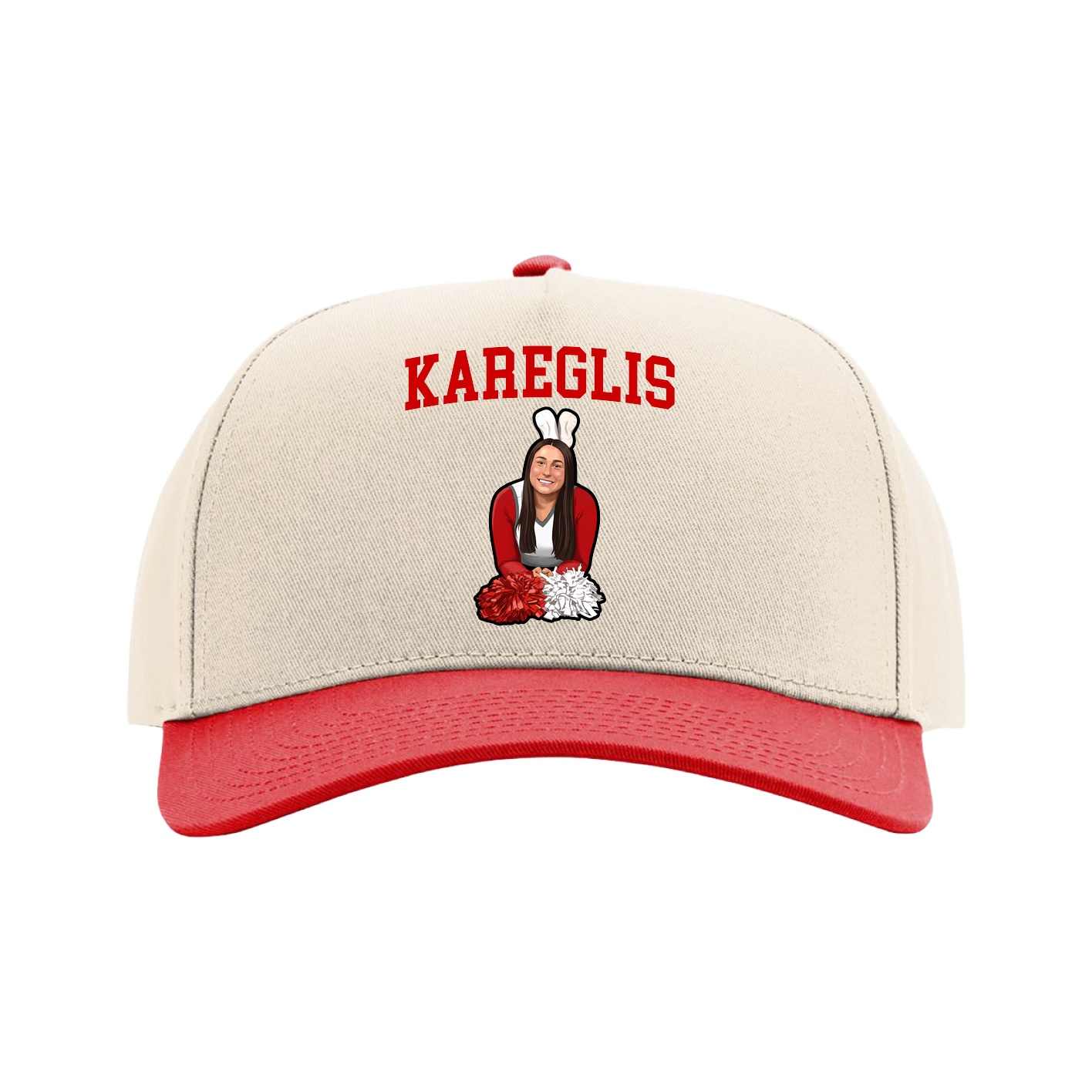 Full Fabric Five-Panel Champ Cap — Shirsey in Cream/Red