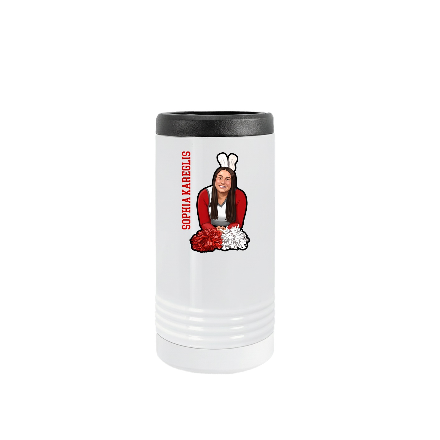 Slim Beverage Holder — Name Vertical in White